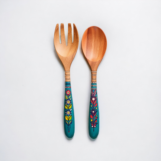 painted wood salad servers, mexican art